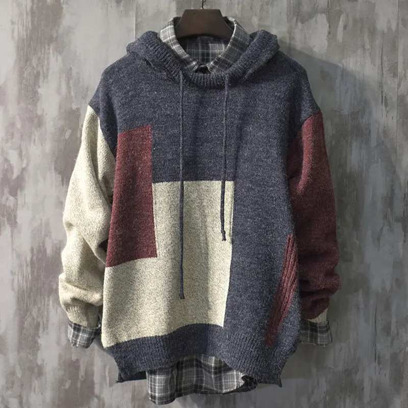 Hooded Knitted Sweater Men Casual Slim Fit Mens Pullover Jumper Sweaters Coat Autumn Streetwear Patchwork Tracksuit Pull Homme Hooded Knitted Sweater Men Casual Slim Fit Mens Pullover Jumper Sweaters Coat Autumn Streetwear Patchwork Tracksuit Pull Homme