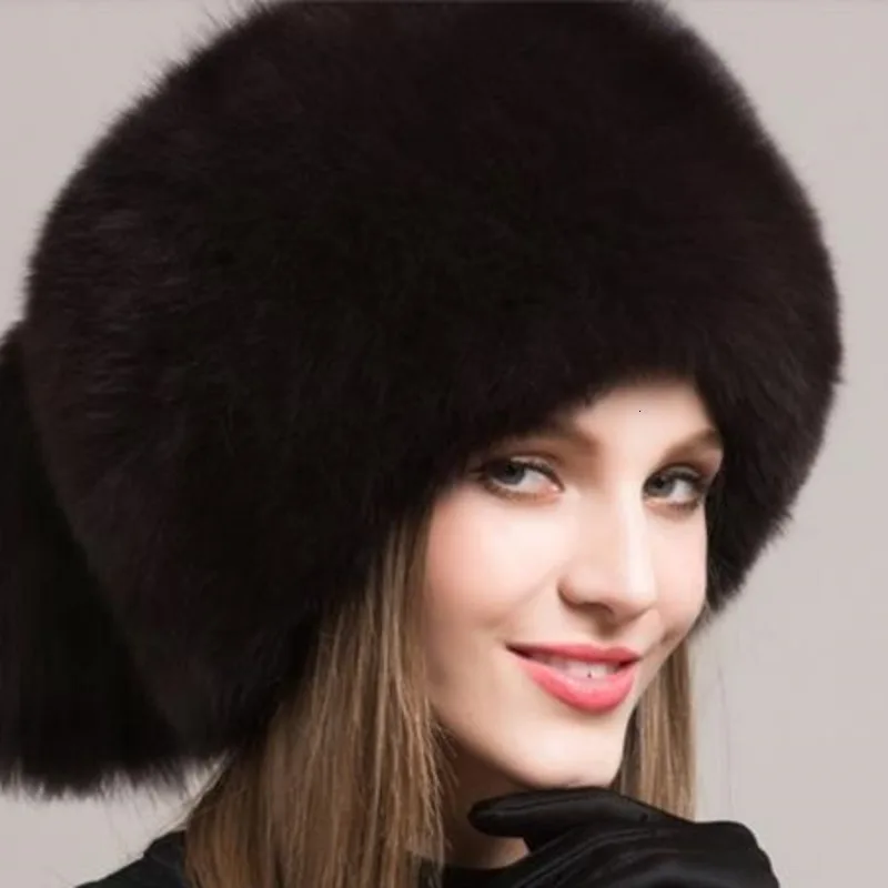 Зимняя женская меховая шапка, шапки из натурального Лисьего меха, головные уборы для русской улицы, шапки-бини для девочек, шапка для снежной погоды, элегантная женская шапка