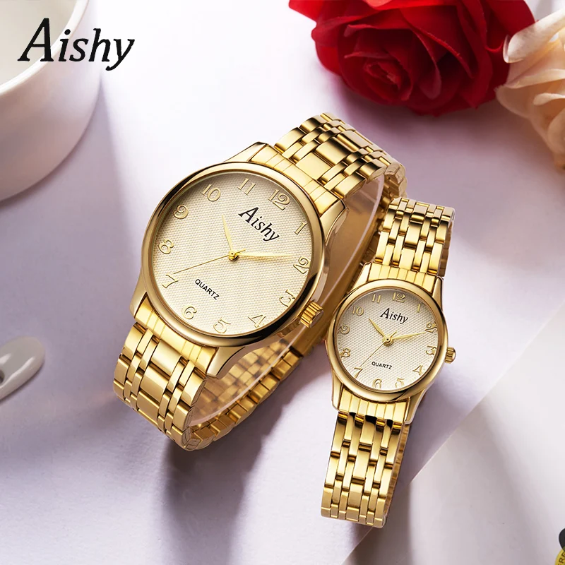Couple watch   hot sale  stainless steel  wirstwatch  good quality  waterproof  3ATM  IP plating   Lover watch  aishy LOGO
