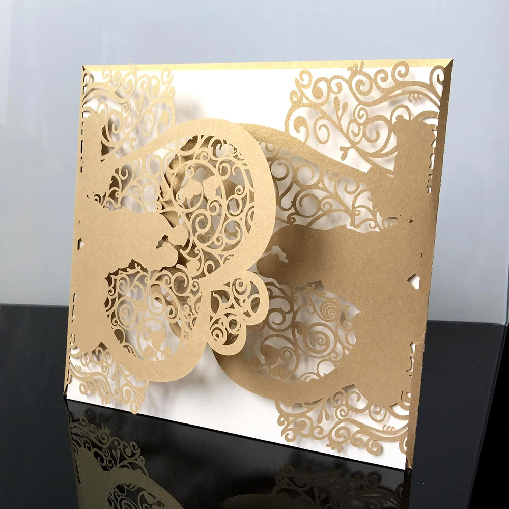  10Pcs Hollow Wedding Invitation Personality Heart Shape Humanity Pattern Invitation Beautiful Weddi - 4.00051E+12