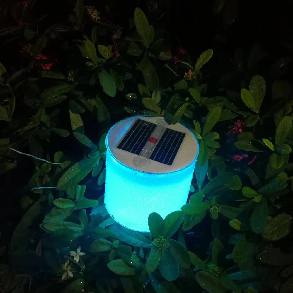 1pc 10leds Waterproof Cylindrical Solar Light Foldable Camping Lamp Outdoor Hiking Fishing Inflatable Lantern Emergency Lighting