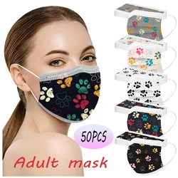 50pc Dog Paw Print Face Masks Disposable Adult Digital Three Layer Protective Breathable Mask Woman Mask Earloop Bandage Masks