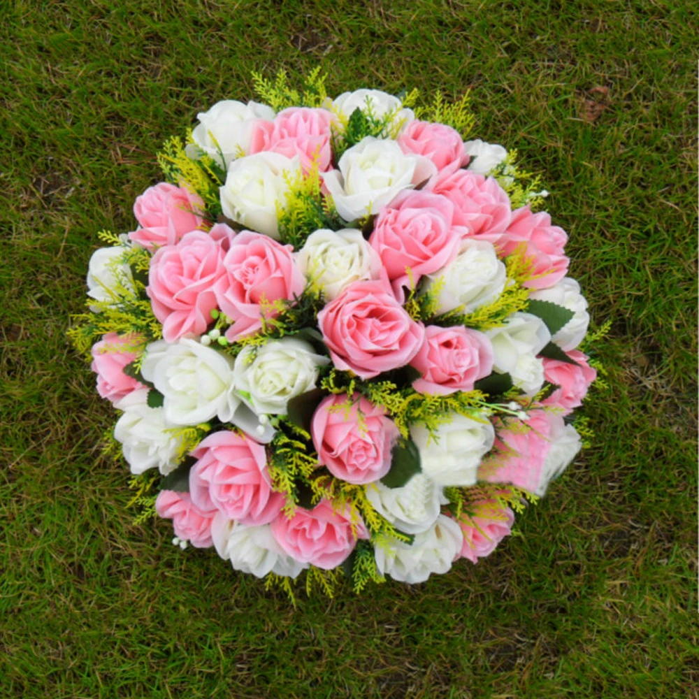 light pink ivory 1 36 голов Розы Шелковый цветочный шар стол центральный свадебный цветок из шелка с пеной мяч римские столбы подсвечники цветы - Цвет: light pink ivory 1
