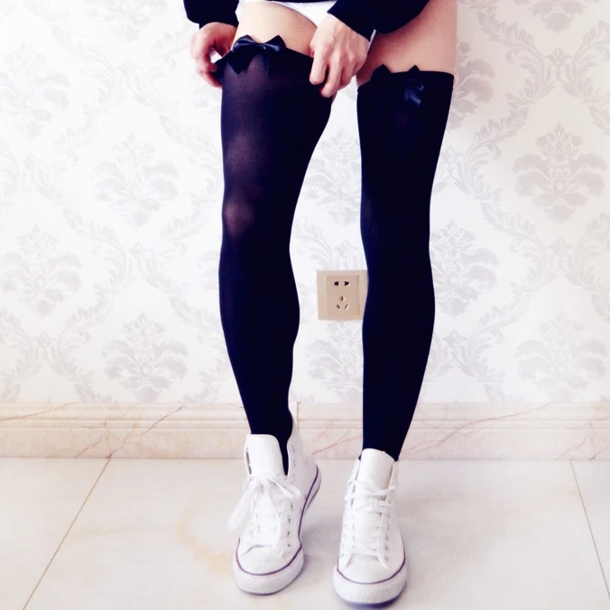 Sissy Sexy Stockings Over Knee Men's Stocking Boy Friend Erotic Hosiery White Black Bow Stockings Man Underwear Exotic Apparel men stockings