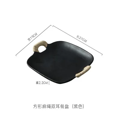 Square plate black FANTERCY Cuisine Fruit Plate Sushi Plate Binaural Twine Various Shapes Ceramic Plate Matte Color Glaze Creative Baking Tray - Цвет: Square plate black