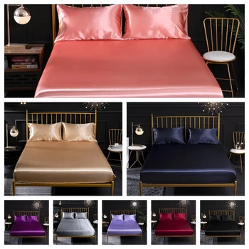 

2/3pcs Sheet Set Solid Silk Bedding Set Soft Bed Set Fitted Sheet Set Pillowcase Twin Full Queen King