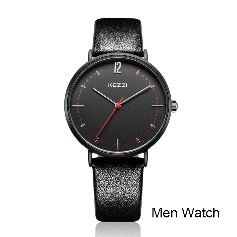 black watch men KEZZI парные часы Женские Простые кварцевые часы мужские модные водонепроницаемые наручные часы с кожаным ремешком Reloj Pareja Hombre Y Mujer - Цвет: black watch men