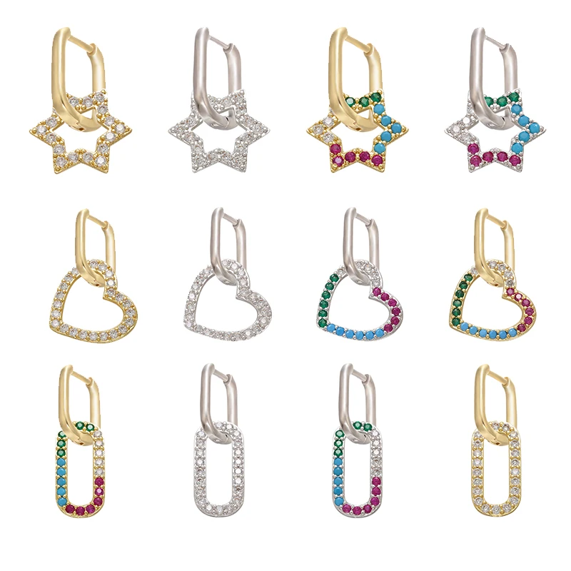 Hoop-Earrings Crystal Rectangle ZHUKOU Heart Small Wholesale Gold/silver-Color Rounded