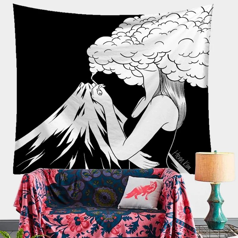 Декоративный Настенный Ковер черно-белые гобелены для девочек абстрактное искусство висячие украшения в спальню Настенный декор