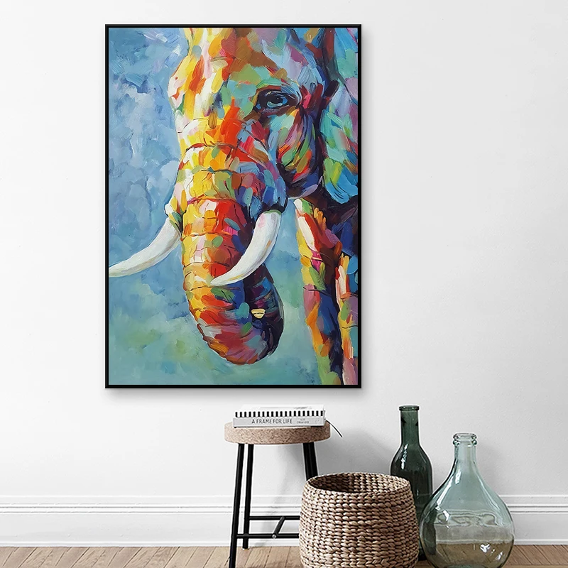 COLORFUL ELEPHANT OIL PAINTING CANVAS PRINT
