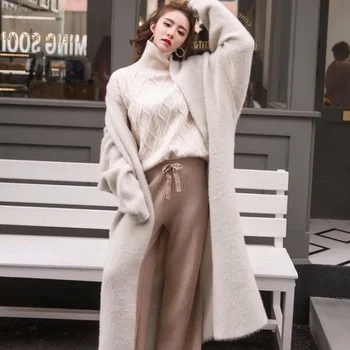 

Autumn And Winter New Korean Boutique Mink Cashmere Cardigan Sweater Female Long Coat sweater cardigan