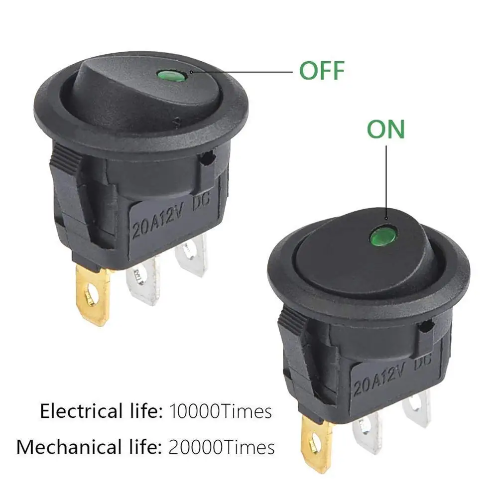 20 шт 3 Pin 12V 20A Amps автомобильный Грузовик рокер круглый тумблер светодиодный