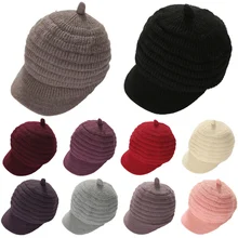 Вязаная шапка для женщин Fanshion кроличий мех зимние шапки для женщин остроконечная шапка с чистым цветом