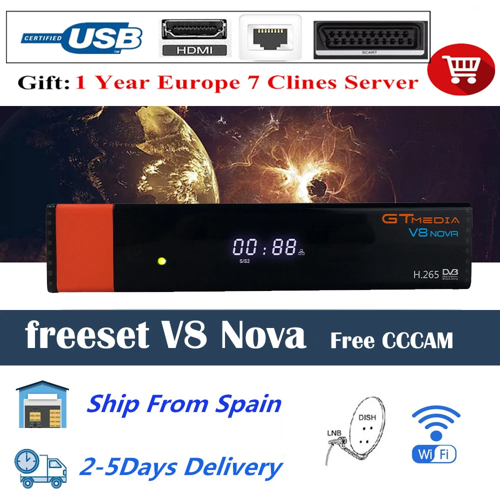 

GTMedia V8 Nova Full HD DVB-S2 Satellite Receiver 1 Year Europe Cline 7 line Same Freesat V9 Super Upgrade From Freesat V8 Super