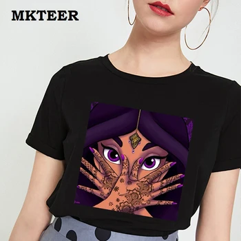 

Women 2019 New Arrival Black Tee Shirt Femme Harajuku T Shirt Dark Tattoo Girls Print Casual Short Sleeve Summer Streetwear