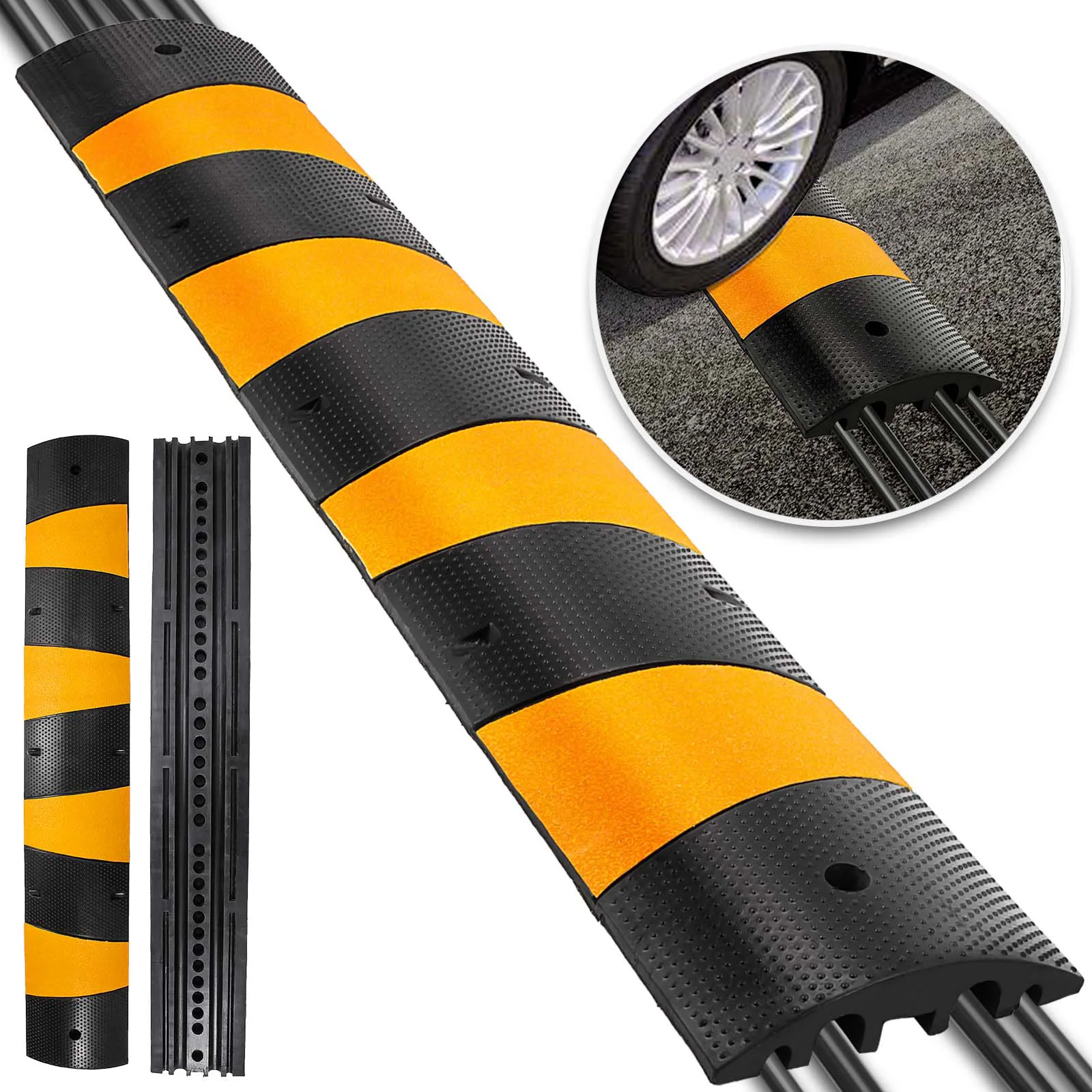 Nice Rubber Speed Bump 6 Feet Driveway Modular Heavy Duty Speed Bumps 72.4 x 12 x 2.4 Inch Cable Protector Ramp