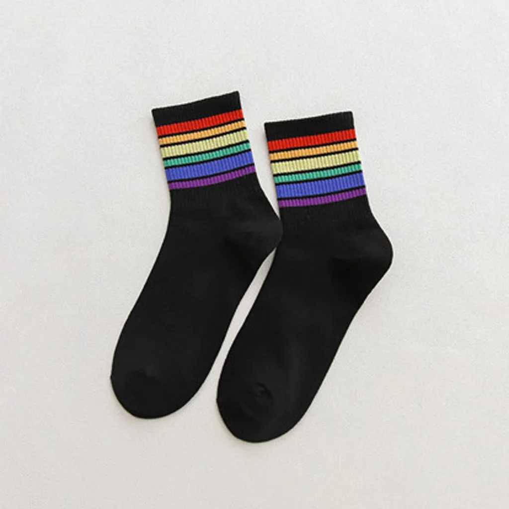 2 pairs of lovers wild rainbow striped cotton socks loaded deodorant sweat-absorbent warm casual sports office autumn winter new