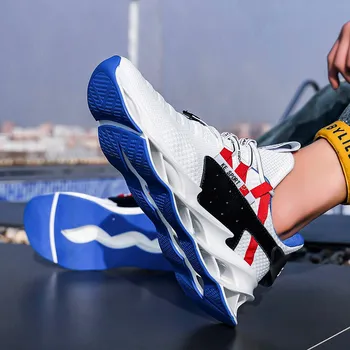 

Men shoes trend comfortable and lightweight sports shoes casual shoes Men's running shoes Blade shark fin flying weaving leisure