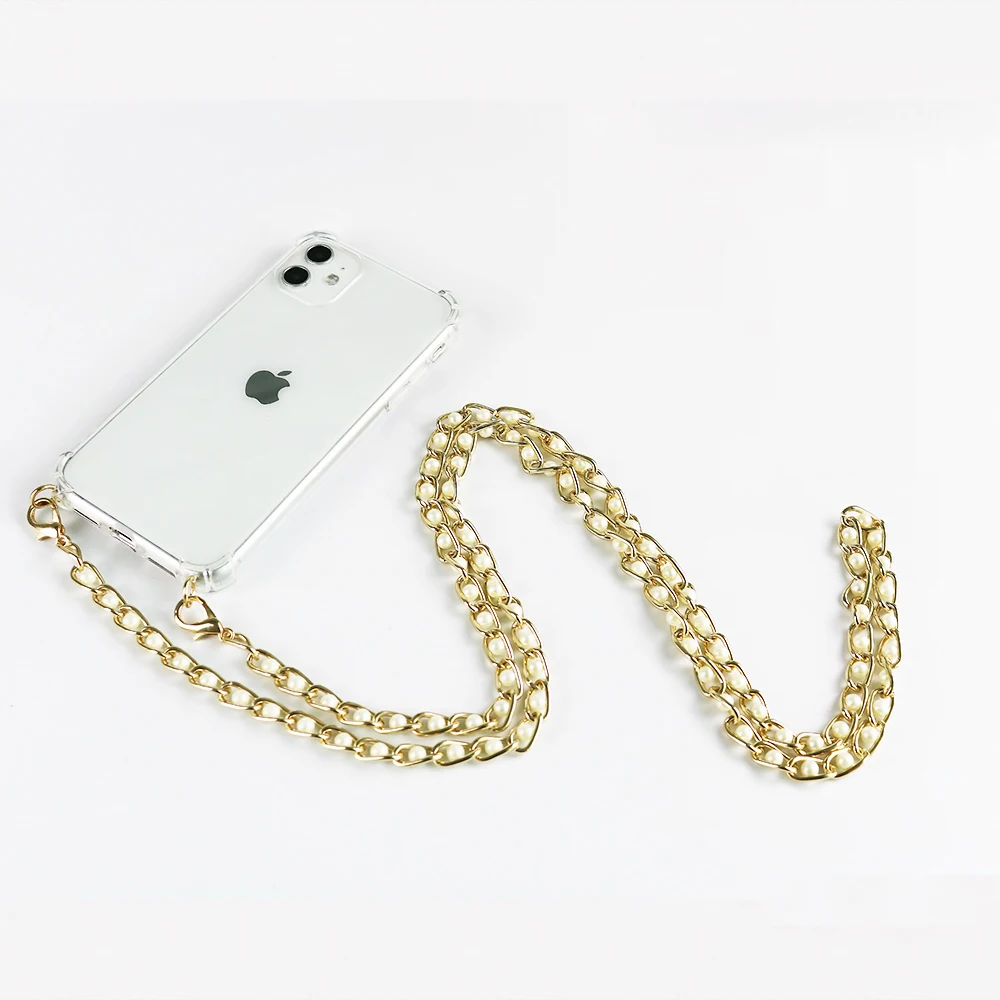 Luxury Transparent Pearl strap Chain Necklace Cell Phone Case For iPhone 11 pro 7 8 6s 6P XR XS Max Soft Cover with Metal chain Luxury Transparent Pearl strap Chain Necklace Cell Phone Case For iPhone 11 pro 7 8 6s 6P XR XS Max Soft Cover with Metal chain