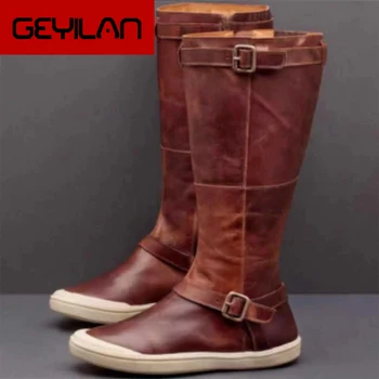 

Woman Mid Calf High Boots New Autumn Women Zipper Buckle Flat Shoes Woman's Pu Leather Solid Boots Female Sewing Fashion Causal