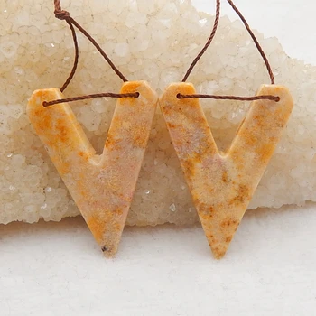 

Natural Indonesian F ossil Coral fashion Semi-precious stone, Fashion Women Earriings Double Hole V-Shaped 38x28x4mm，9.2g