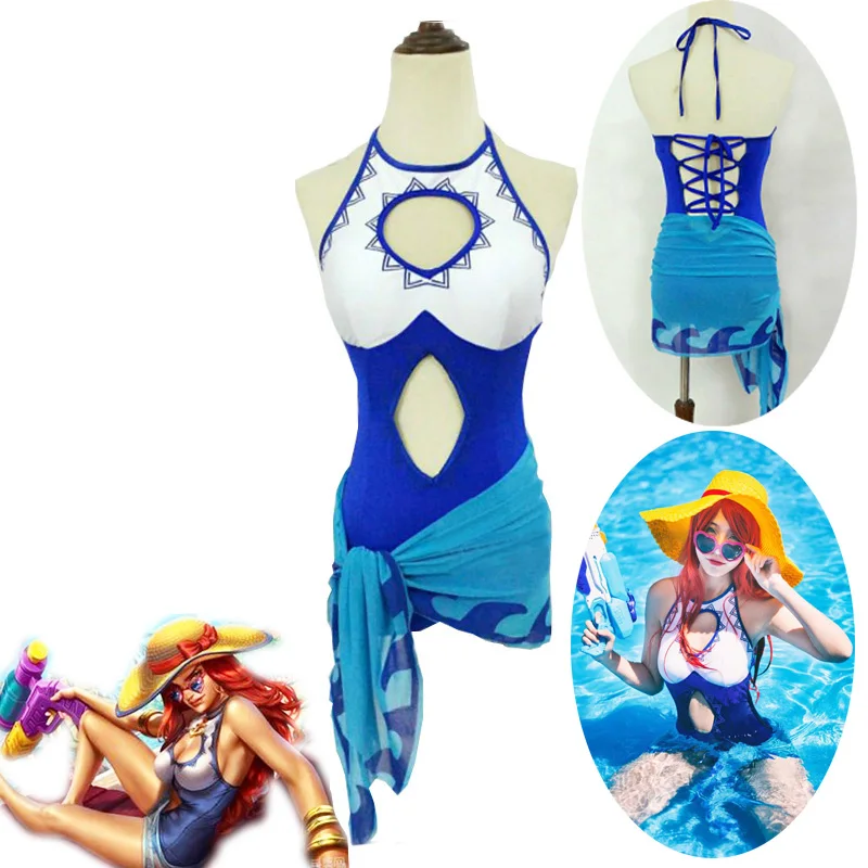 Hot Game LOL pool party miss fortune cosplay Halloween swimsuit one piece set + waist scarf S-XL new 2019 free shipping |