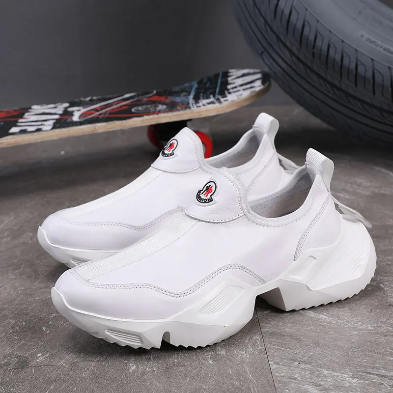 

Loafers Men's Genuine Leather Thick Bottomed Slip-on MEN'S SHOES Summer White Extra High Breathable Versatile Casual Lazy White