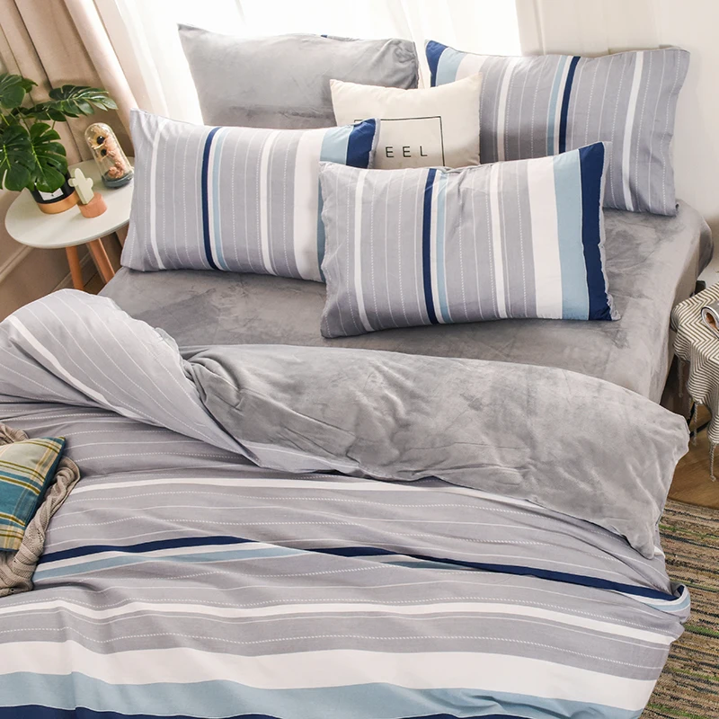 Dreamort осень и зима хлопковый+ фланелевый Комплект постельного белья queen King size простыня+ пододеяльник+ наволочка