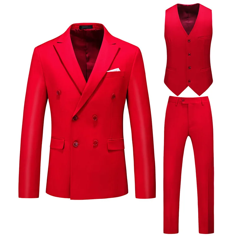 

Perennial Goods Suit Three-piece Set Solid Color Double Breasted Business Casual Large Size Suit Men's