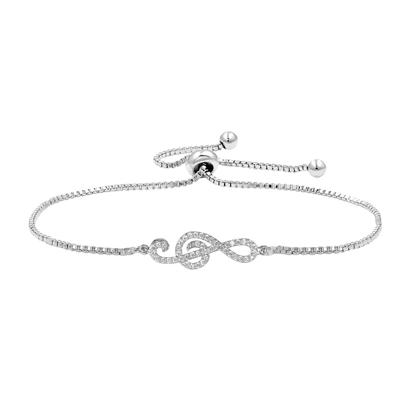 

WEIMANJINGDIAN Brand Zirconia CZ Crystal Music Symbol Adjustable Bracelet for Women in Rhodium Silver / Gold Color Plated