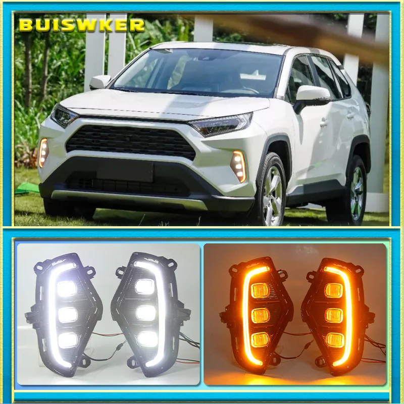 

For Toyota RAV4 2019 2020 Yellow Turn Signal Function 1 2V Car DRL LED Daytime Running Light Automobile Cover Decoration Light