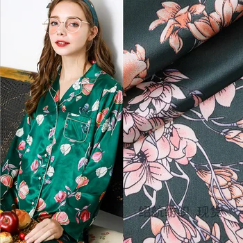 

150*100cm plant flower printing color 50D*75D stretch printing fabric spring and summer pajama dress fabric
