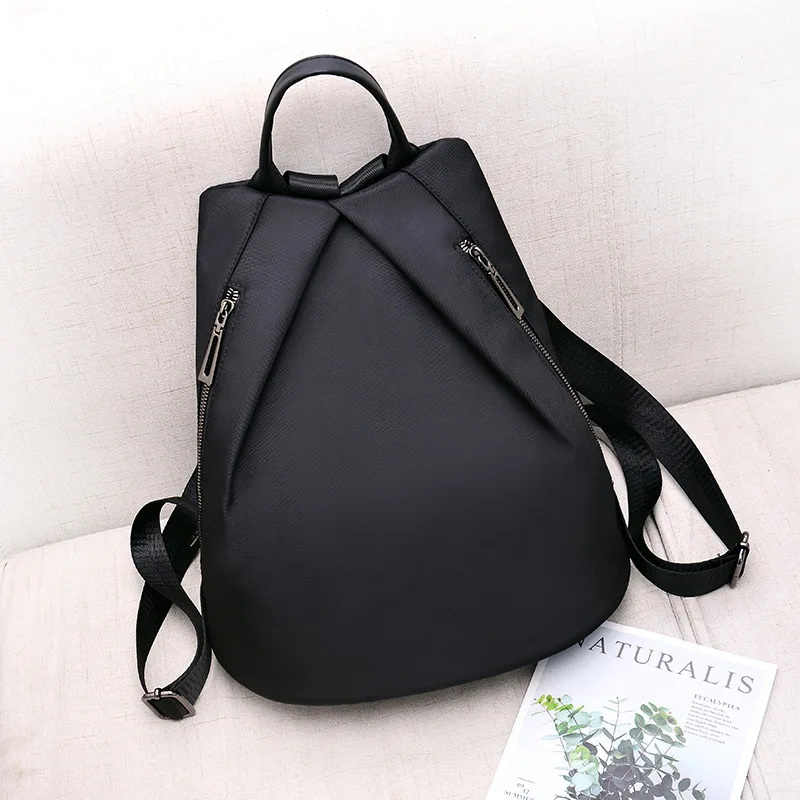 

Simple Double Pleated Backpack Bag Women's Solid Color Versatile Casual Schoolbag Oxford Cloth Backpack 2020 on New Style