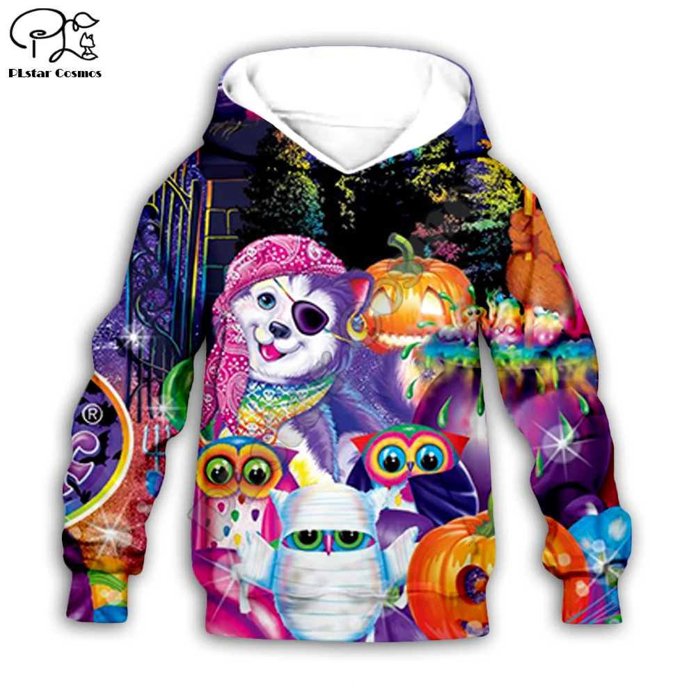 

Kid sets 3D Lisa Frank print cartoon hoodie Happy Halloween costume owl Dog children Sweatshirt zipper coat boy girl tshirt Pant