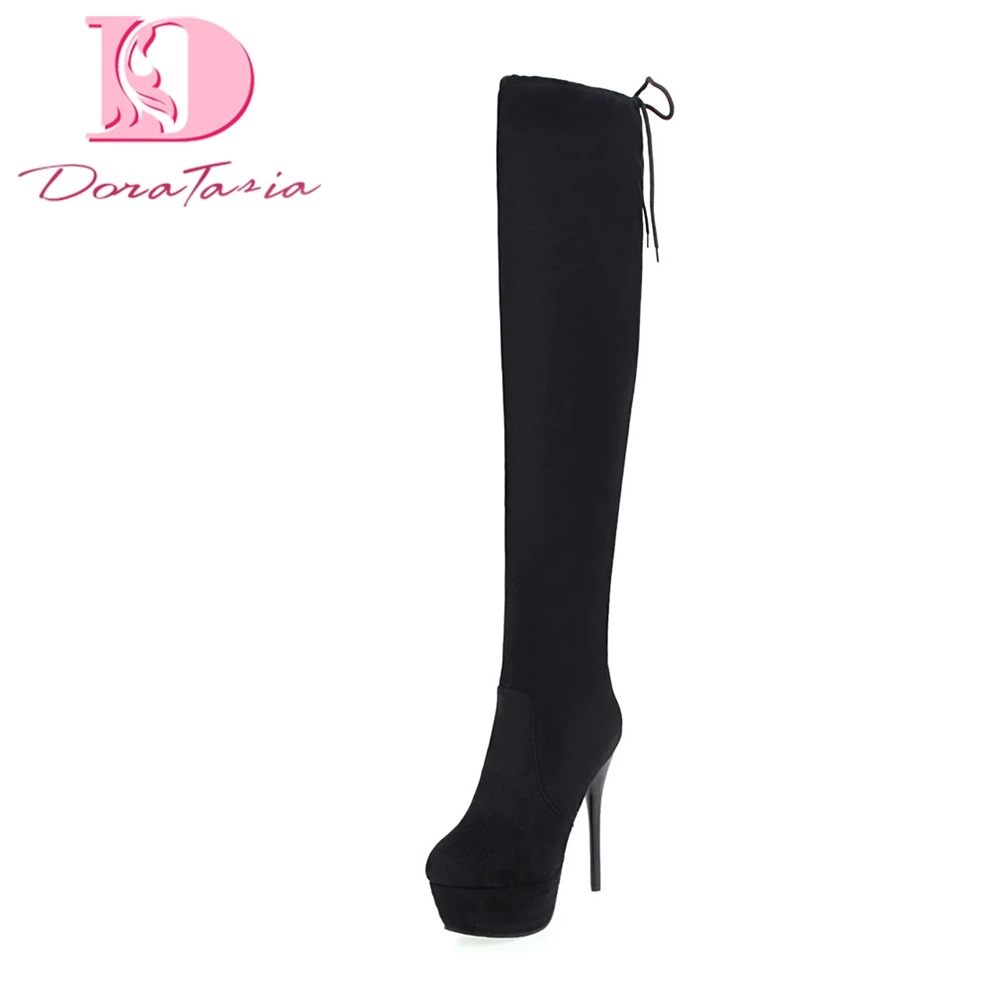 

Doratasia Over The Knee Boots Women Thin High Heels Sexy Party Prom Shoes Ladies High Platform Sock Boots Plus Size 43