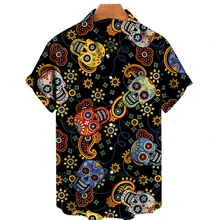 

2022 3d Printing Oversized Short Sleeve Skull Character Pattern Top Men Women Breathable Hawaiian Shirt Camisa Masculina 5XL