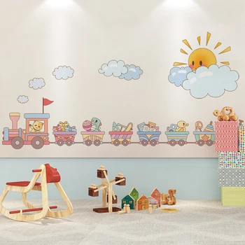 

[shijuekongjian] Creative Train Wall Stickers DIY Cartoon Animal Toys Wall Decals for Kids Rooms Baby Bedroom House Decoration