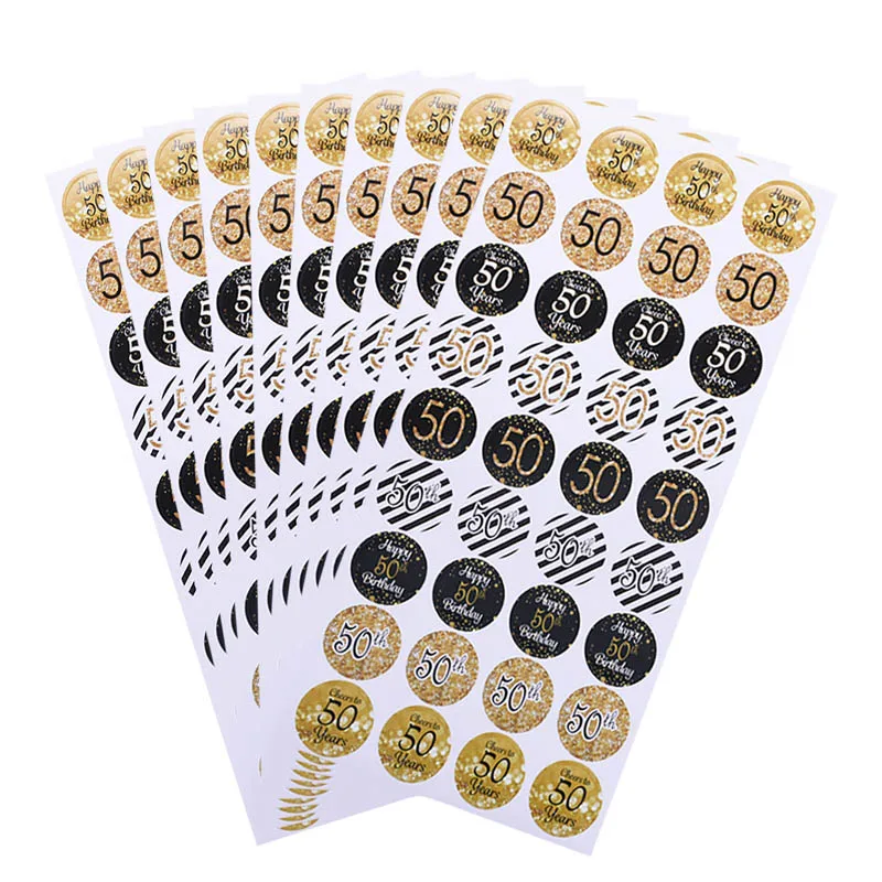 6pcs 50th stickers Одноразовые наборы посуды для дня рождения, декоративные бумажные стаканчики, тарелка, баннер, скатерть для 21/30/40/50/60st, принадлежности для дня рождения - Цвет: 6pcs 50th stickers