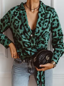 

Leopard Print V Neck Wrap Blouse Shirt Women Long Sleeve Shirt Elegant Womens Tops and Blouses Summer 2019 Camisas Mujer