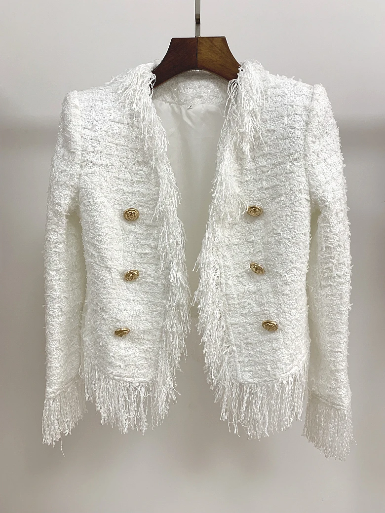 HIGH STREET/Новинка, осенне-зимняя Дизайнерская куртка в стиле барокко, Женская шерстяная куртка с кисточками и пуговицами льва, твидовая куртка, пальто