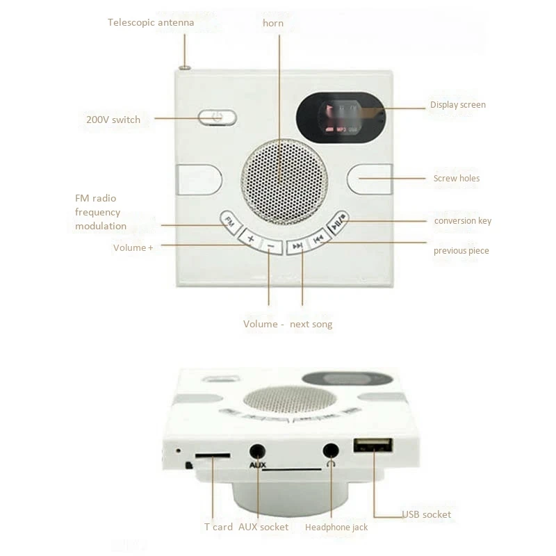 Настенный динамик Fm радио с дисплеем времени разъем для наушников Поддержка Aux аудио Tf карта Usb диск Mp3 плеер Usb зарядка
