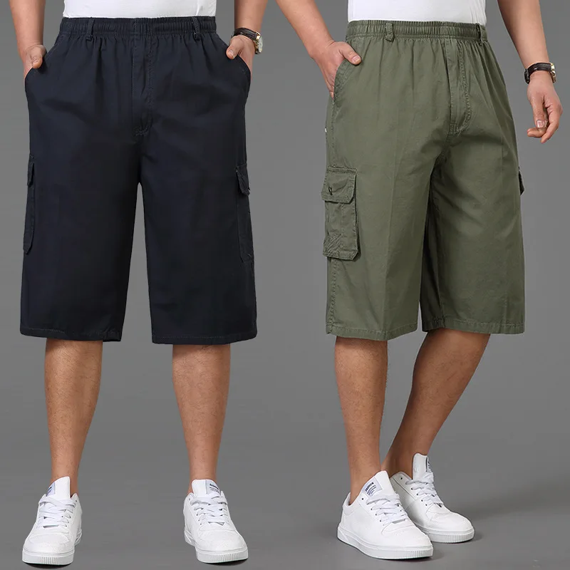 

Daddy Clothes Summer New Style Middle-aged Large Size Athletic Pants Men's Loose-Fit Capri Pants Elastic Plus-sized