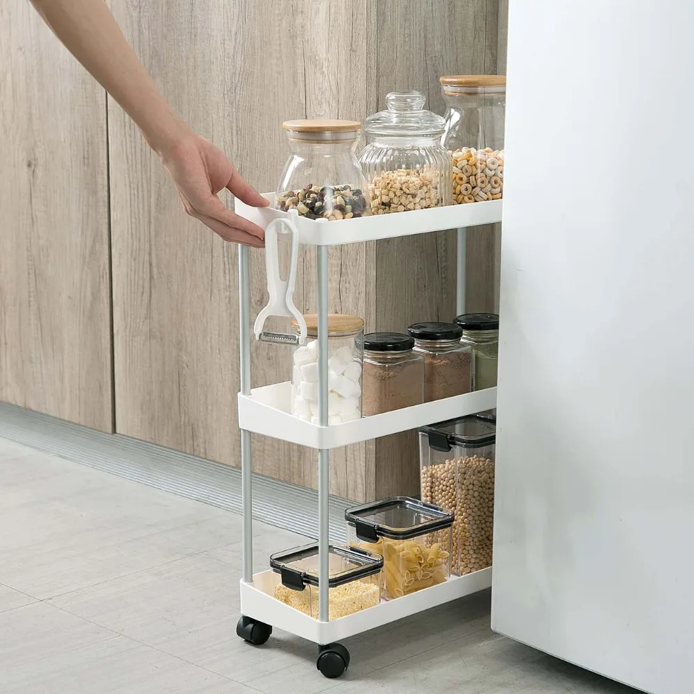 3 Layers Removable Storage Rack kitchen Wheeled Trolley Spice Racks Bathroom Floor Rack Home Organizer