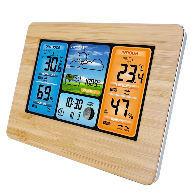 

FR Wireless Weather Station Alarm Digital Clock Temperature Thermometer Hygrometer Barometer Forecast Clocks with Outdoor Sensor