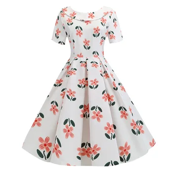 

Daily suit OLWPIRNCESS 2020 Retro Print Big Temperament Dress Short-Sleeve Dress