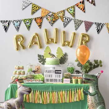 

1set jungle animal paper banner Safari claw print garland for zoo jungle party kids happy birthday party decor baby shower flag