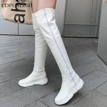 CDPUNDARI/черные зимние сапоги на платформе; Женские Сапоги выше колена; женские облегающие высокие сапоги