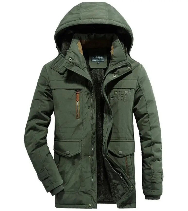 military GREEN 30 градусов военная зимняя флисовая мужская куртка с капюшоном Толстая теплая парка Hombre плюс размер L-6XL Повседневная свободная Водонепроницаемая ветровка - Цвет: military GREEN