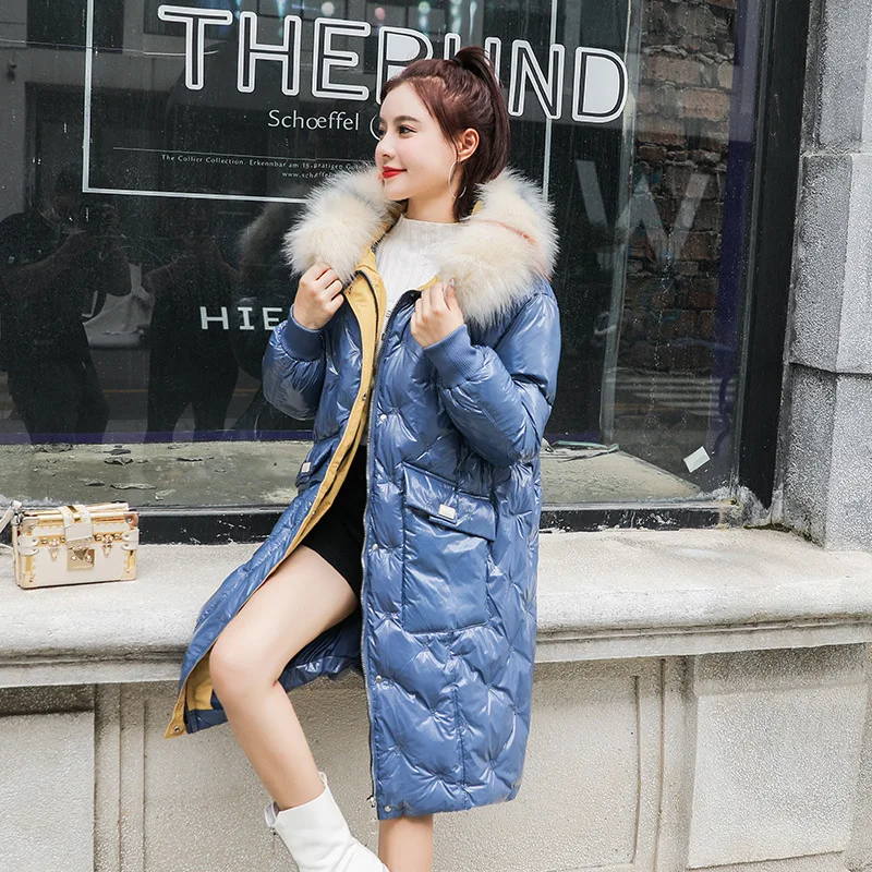 

Large Size Loose-Fit Bright Surface Thick down Jacket Cotton-padded Clothes 2019 Winter New Style Europe And America Mid-length