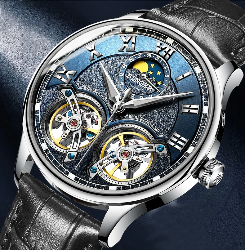 Tourbillon BINGER, мужские часы, Лидирующий бренд, роскошные деловые механические часы, мужские автоматические водонепроницаемые часы с скелетом, Montre Homme